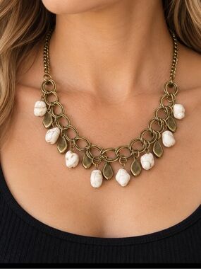 Brass Stone Chain Statement Necklace